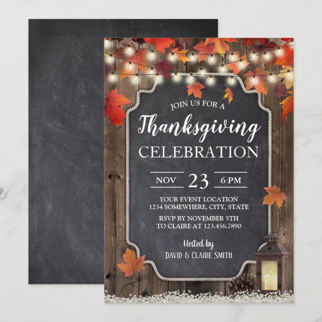 Invitación Madera de granero rústico estilo farolilla de Acci (Anverso / Reverso)