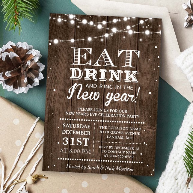 Invitación Madera de granero rústico | Ring in New Years Eve  (Subido por el creador)