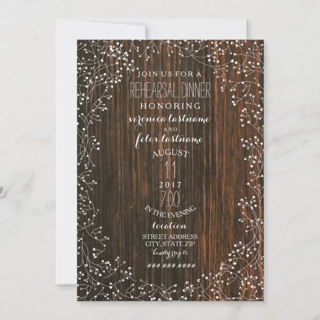 Invitación Madera de grano + Boda Rústico de la Respiración d (Anverso)