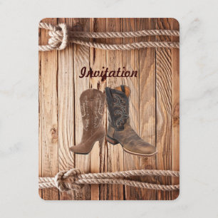 Invitación madera de grano Cowboy Boots Campo occidental Boda