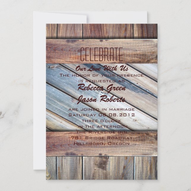Invitación madera de grano Cowboy Boots Campo occidental Boda (Anverso)