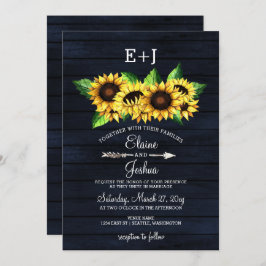 Invitación Madera de grano de la marina Sunflowers Country Rú
