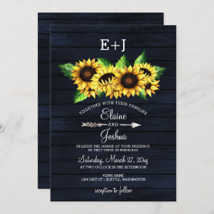 Invitación Madera de grano de la marina Sunflowers Country Rú