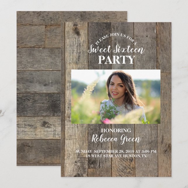 Invitación madera de grano de occidente país dulce dieciséis  (Anverso / Reverso)