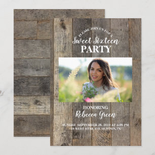 Invitación madera de grano de occidente país dulce dieciséis