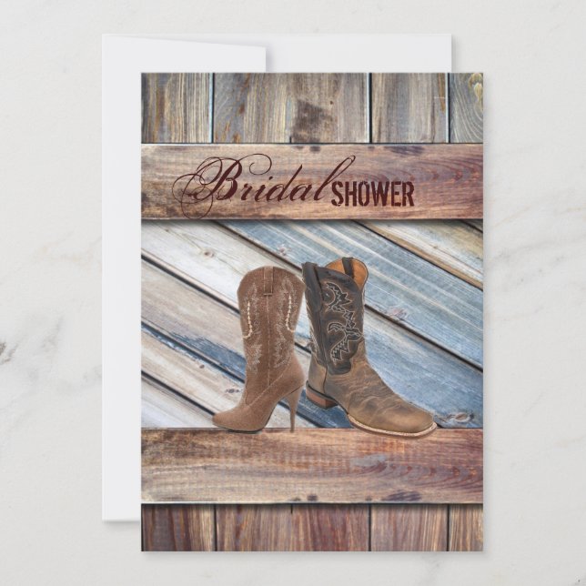 Invitación madera de grano Ducha de novia Cowboy Western coun (Anverso)