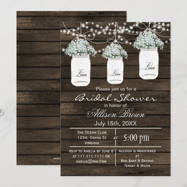 Invitación Madera de grano nene de brea masas jarasbrida duch (Anverso / Reverso)