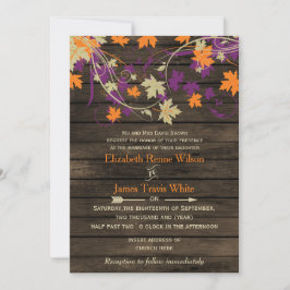 Invitación Madera de grano Rústica Caída hojas boda