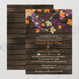 Invitación Madera de grano Rústica Caída hojas boda