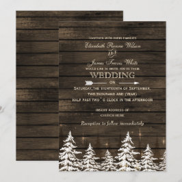 Invitación Madera de grano Rústico Pino boda de invierno