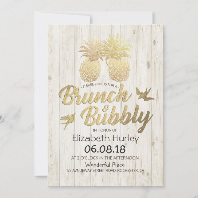 Invitación Madera de guisantes de piña de oro de brunch y bub (Anverso)