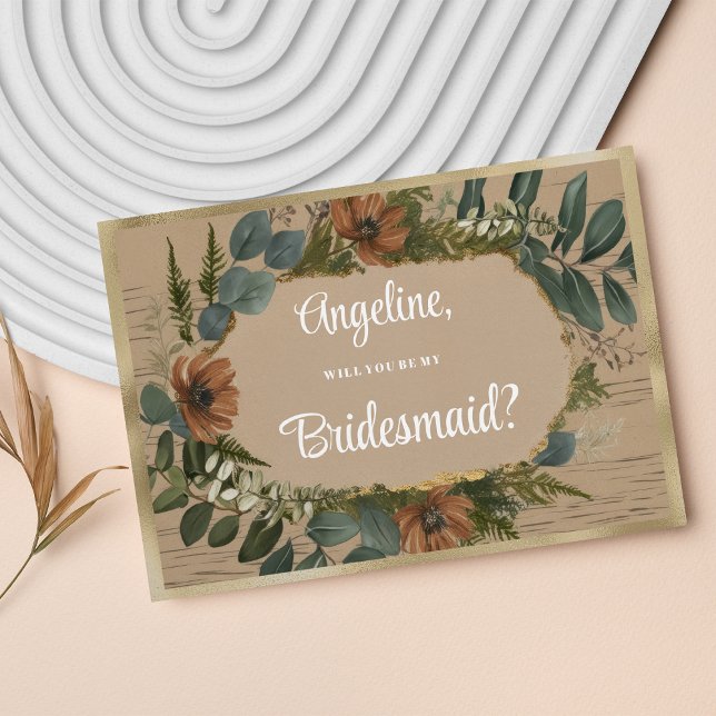 Invitación Madera de honor floral de bosque rústico botánico (Botanical rustic woodland floral Bridesmaid )