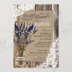 Invitación Madera de lavanda Lace Rústica Ducha Bridal