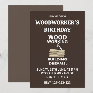 Invitación Madera de madera trabajadora de madera Cumpleaños 