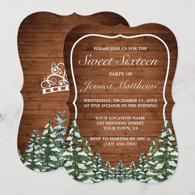 Invitación Madera de nieve y dulce de pino rural forestal 16 (Anverso / Reverso)