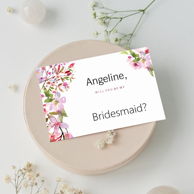 Invitación Madera de novios con flores de cerezo rosa botánic (Botanical pink cherry blossom summer Bridesmaid )