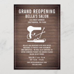 Invitación Madera de reapertura del salón de cabello