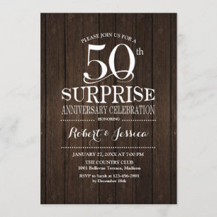 Invitación Madera del 50° aniversario de Boda sorprendida