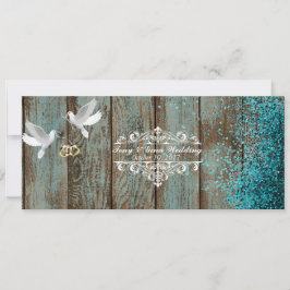 Invitación Madera Deteriorada y Palomas Bodas RSVP con brillo