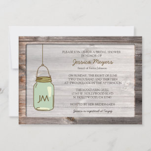 Invitación Madera envejecida con ducha de novia Mason Jar Bri