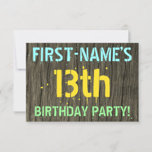 Invitación Madera falsa, aspecto de texto pintado, cumpleaños