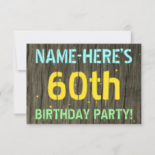 Invitación Madera falsa, aspecto de texto pintado, cumpleaños