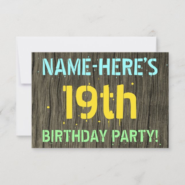 Invitación Madera falsa, aspecto de texto pintado, cumpleaños (Anverso)