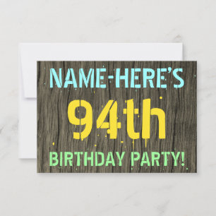Invitación Madera falsa, aspecto de texto pintado, cumpleaños