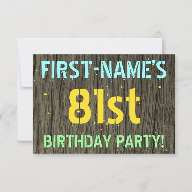 Invitación Madera falsa, aspecto de texto pintado, cumpleaños (Anverso)
