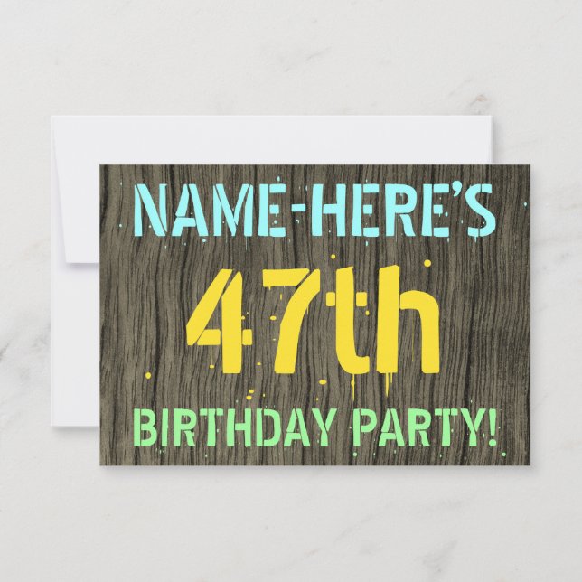Invitación Madera falsa, aspecto de texto pintado, cumpleaños (Anverso)