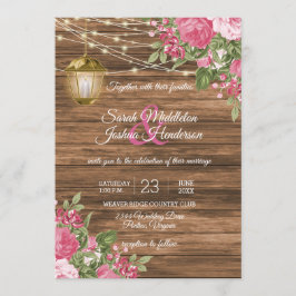 Invitación Madera, farolillos y Boda de Flor Rosa Mauve