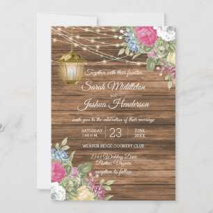 Invitación Madera, farolillos y hermoso Boda de flores de pri