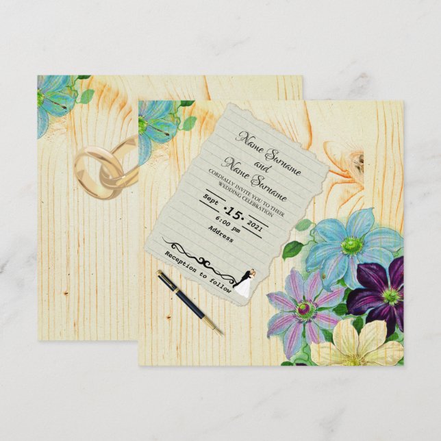 Invitación Madera floral (Anverso / Reverso)