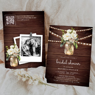 Invitación Madera floral de Magnolia blanca Código QR Ducha d