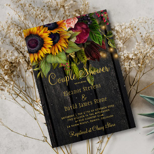 Invitación Madera floral rústica burgundy ducha de pareja de 