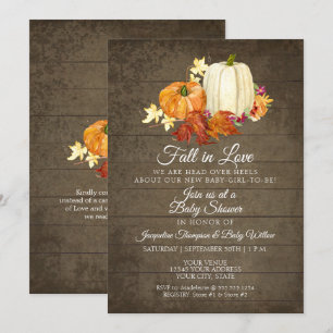 Invitación Madera floral rústica y Chica de calabazas Baby Sh