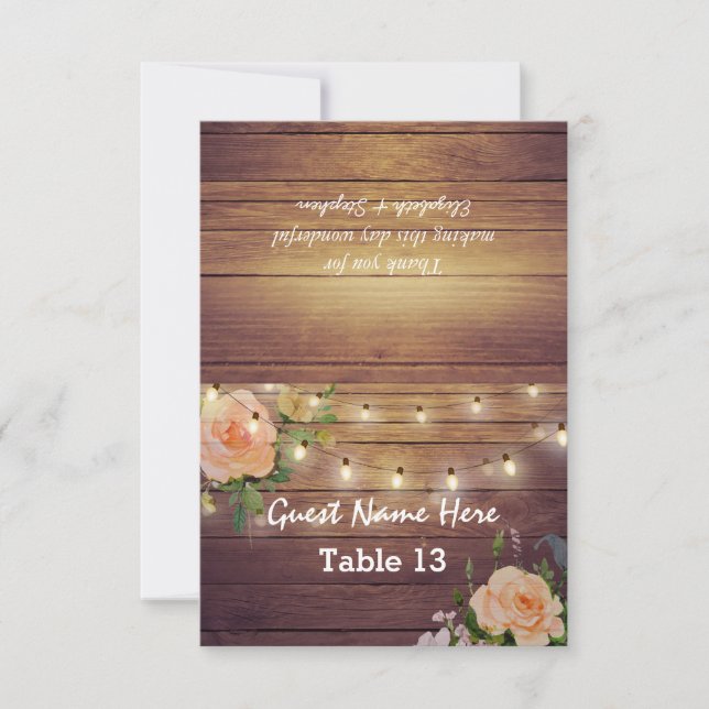 Invitación Madera Floral Tiras Luces Boda Colocar Tabla No (Anverso)