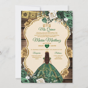 Invitación Madera floral verde esmeralda española Quiñceanera