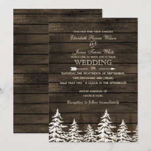 Invitación Madera granada Pinos Rústicos, bosques de invierno
