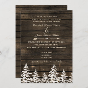 Invitación Madera granada Rustic Pine Tree Winter Wedding