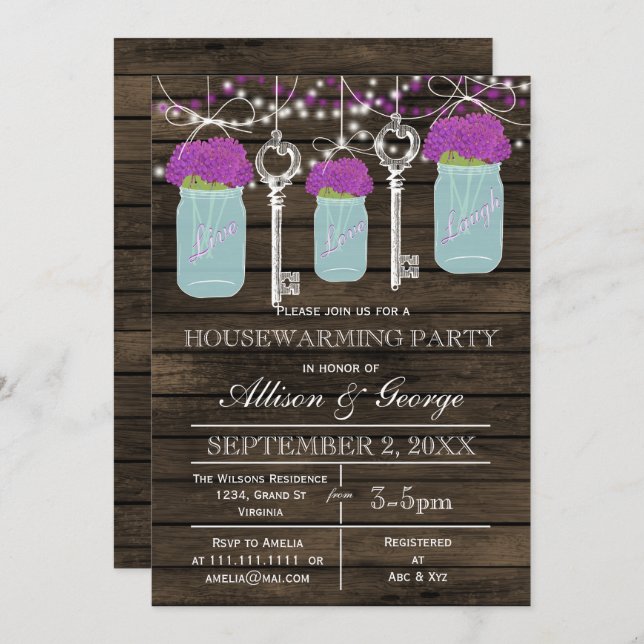 Invitación Madera granero albañil llaves de la casa rústica (Anverso / Reverso)