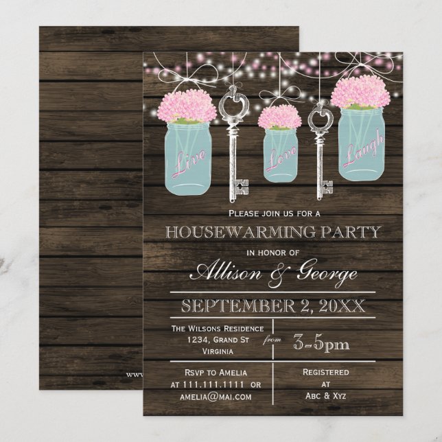 Invitación Madera granero albañil llaves de la casa rústica (Anverso / Reverso)