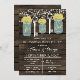 Invitación Madera granero albañil llaves de la casa rústica