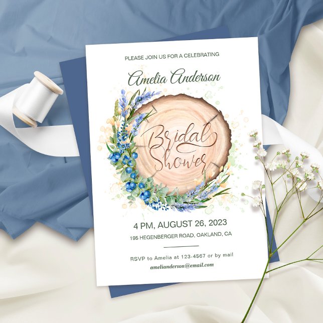 Invitación Madera Grano Blueberry Lavender Bridal Shower (Subido por el creador)
