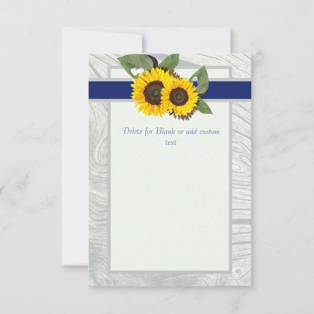 Invitación Madera gris Azul Girasol Rústico Boda Blank (Anverso)