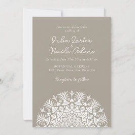 Invitación Madera Gris Beige Abstracto Mandala Boda