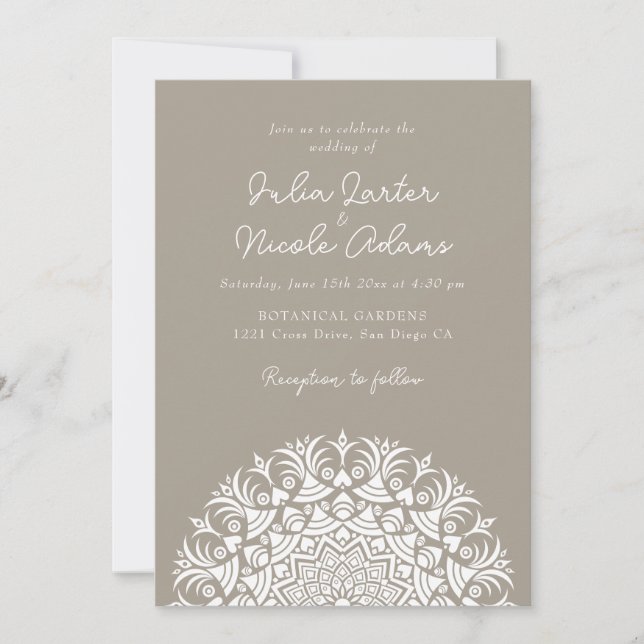 Invitación Madera Gris Beige Abstracto Mandala Boda (Anverso)