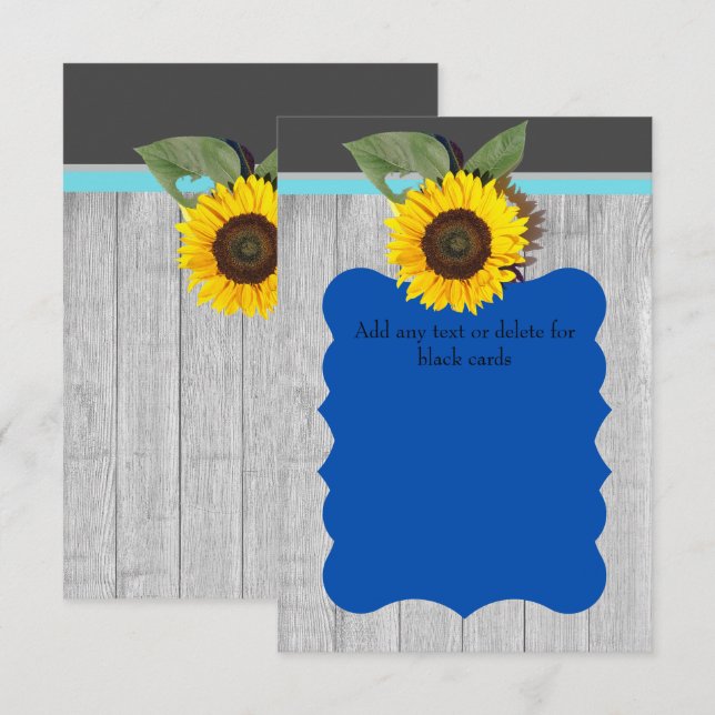 Invitación Madera gris de girasol azul verde azulado Boda rus (Anverso / Reverso)