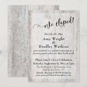 Invitación Madera Gris Desgastada Rústica Nos Fugamos Celebra