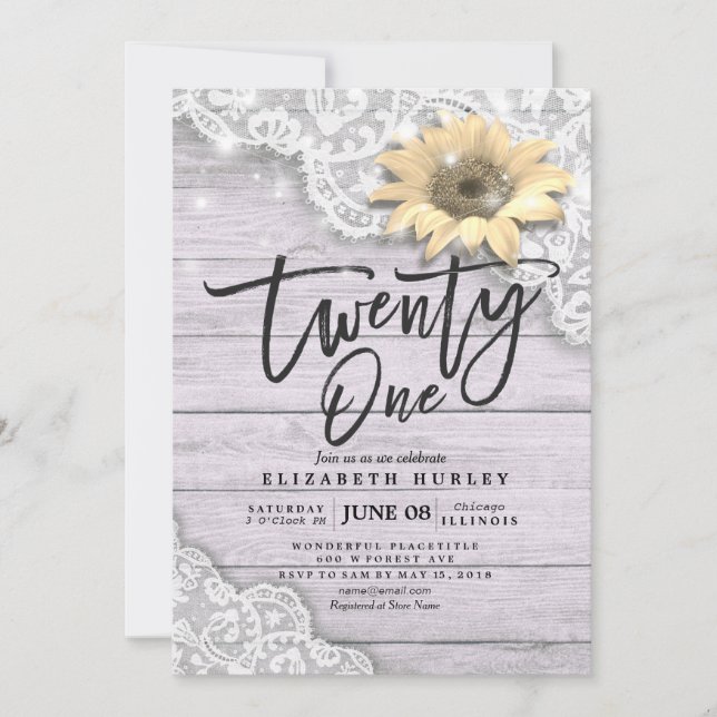 Invitación Madera ligera de cuerdas de girasol de cumpleaños  (Anverso)